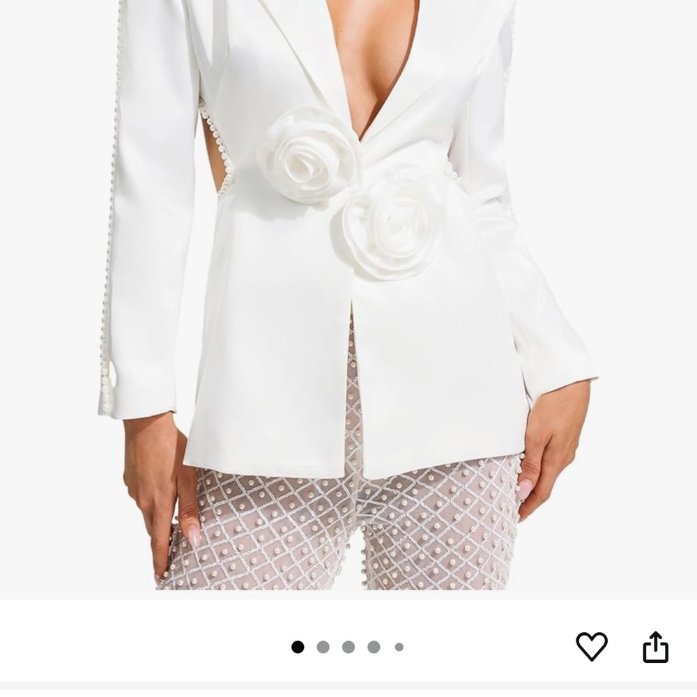 Elegant White Women's Blazer with Floral Accents